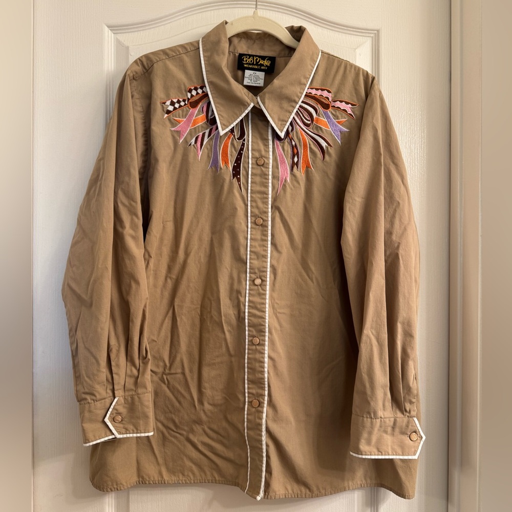 Vintage Bob Mackie Tan Embroidered Shirt